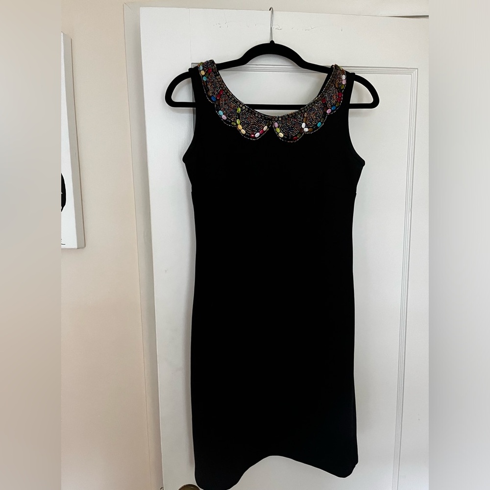 Beaded Neck Little Black Dress